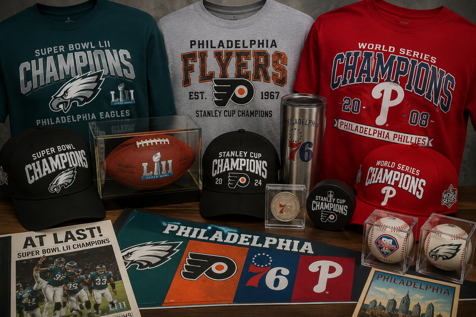 Philadelphia sports apparel, hats, and memorabilia